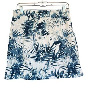 S.C. & Co. Skort‎ Womens Medium Blue White Tropical Leaf Print Pull On Pockets